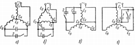 Схемы подключения обмоток двигателя с конденсаторным пуском