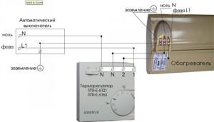 Схема подключения инфракрасного обогревателя через терморегулятор: возможная разводка проводов