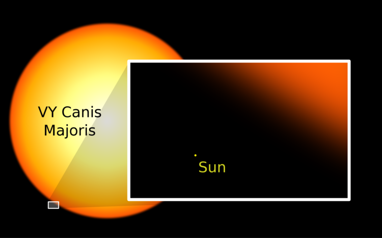 Сравнение VY Большого Пса с солнцем