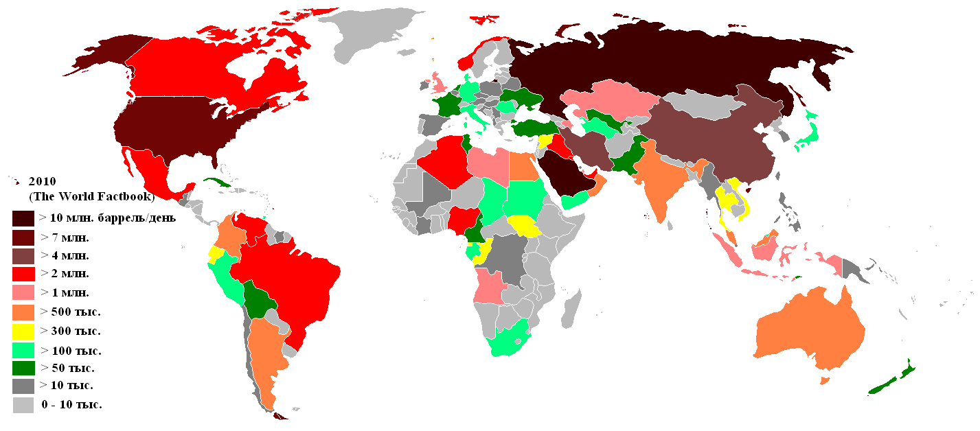 Добыча нефти по странам мира карта