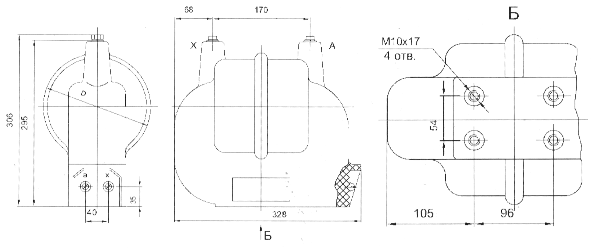 Однофазный трансформатор напряжения с литой изоляцией типа НОЛ.0.8.- габаритные и присоединительные размеры (чертеж)
