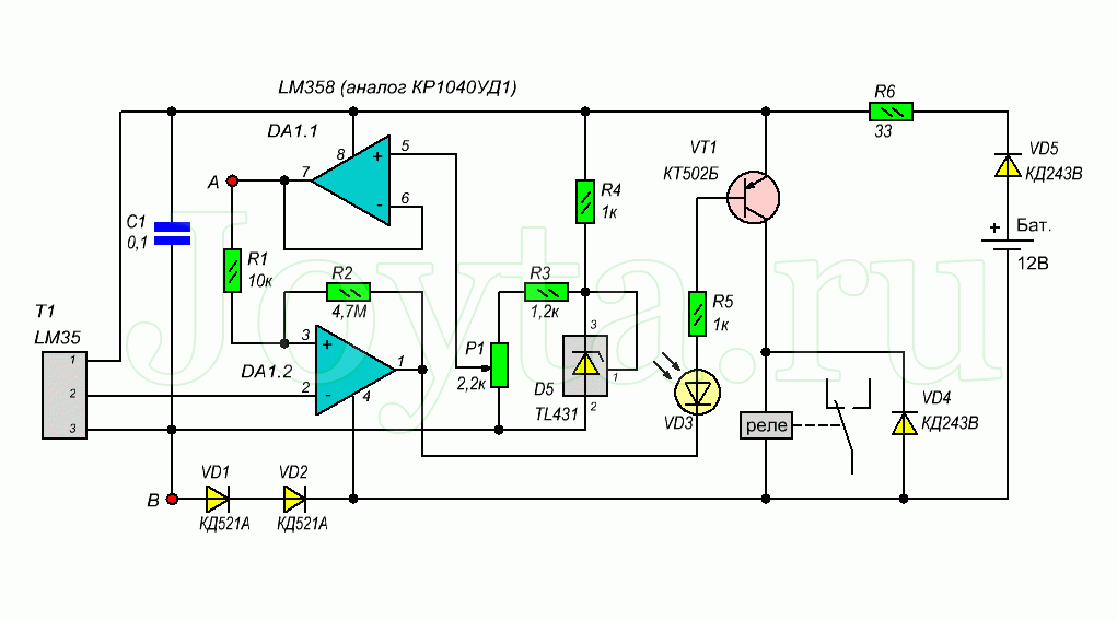 Датчик температуры lm35 в схеме термостата