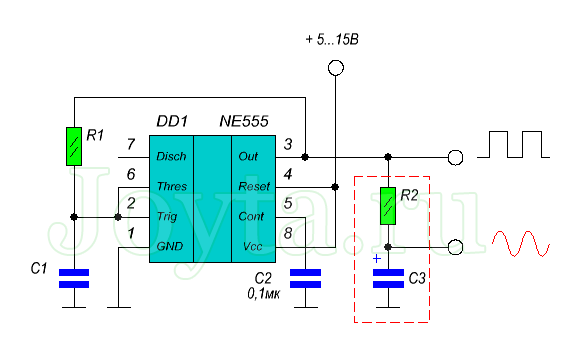 Схема генератора импульсов на 555 таймере