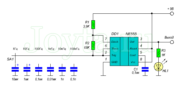 генератор на NE555 с изменяемой частотой