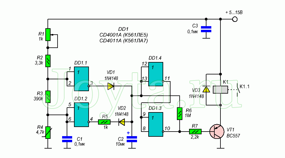 схема термостата на К561ЛЕ5 