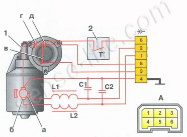 Схема двухскоростного моторедуктора стеклоочистителя ветрового стекла