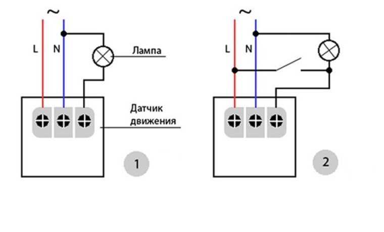 Схемы подсоединения датчика движения в электросеть