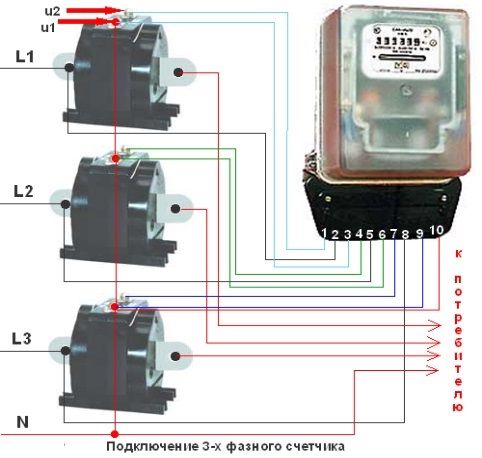 Подключение трансформатора тока к счетчику
